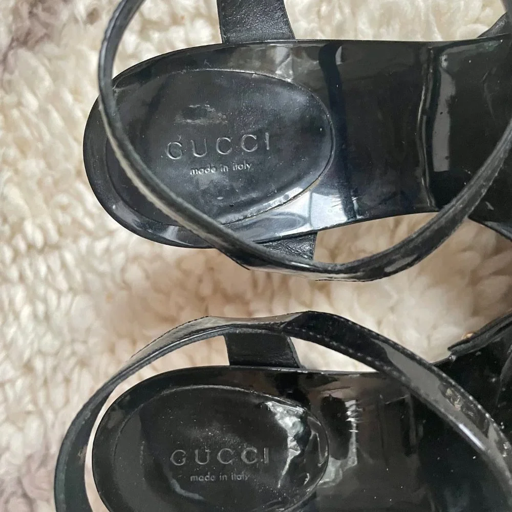 Gucci Sand Pelle Peep Toe S CUOIO Patent Leather Vernice Heels 38 - Picture 8 of 12